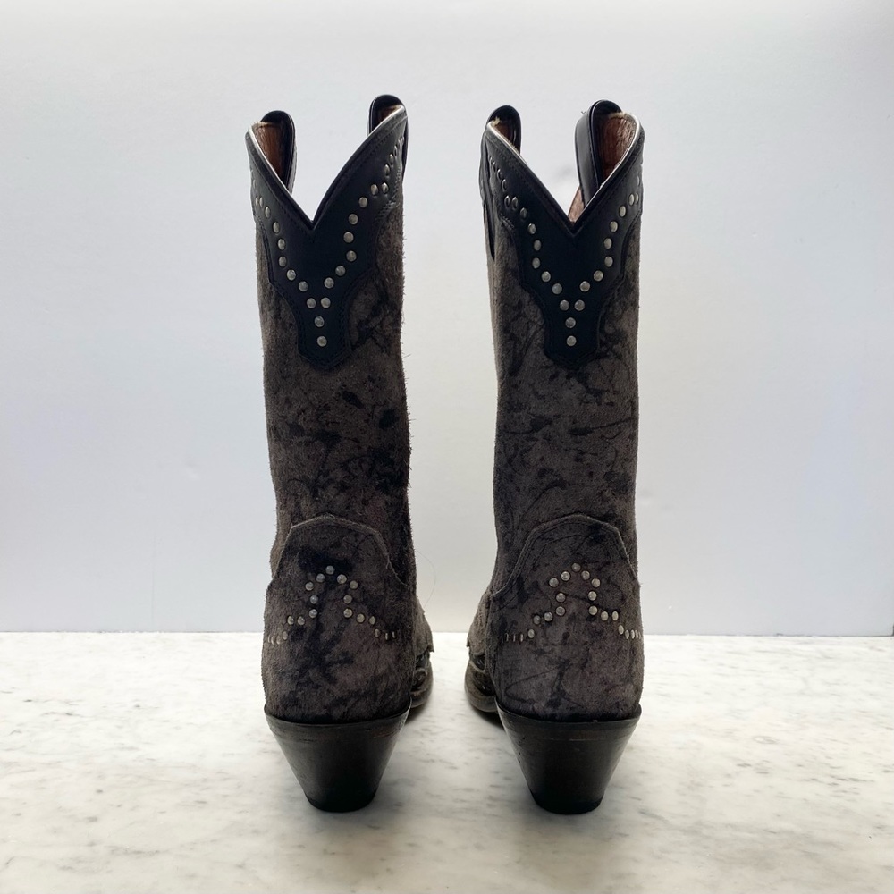 Harley-Davidson Gray Suede Black Leather Flame Studded Tall Cowboy Boots 9.5 - Picture 6 of 9
